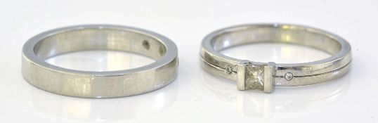 Two platinum and diamond set rings, approx 9g, size L