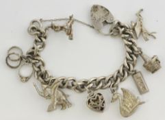Silver charm bracelet, approx 88g
