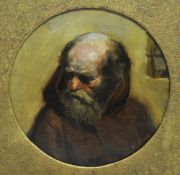 C.EADE? Circular oil on board `Study of a bearded monk` 19th century, signed, 22cm diameter
