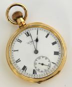 Waltham gold plated open face pocket watch with sub second dial (sun)