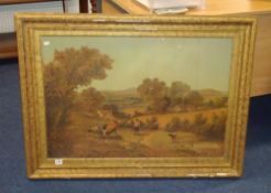 Large Victorian rural print in gilt frame maximum size 76cm x 102cm