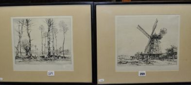 After E STRATHMORE, pair of original etchings titled `A Rest At Noon` and `A Sussex Mill` with