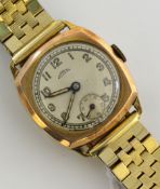 9ct gold Gents wrist watch, Arnex, with sub second dial