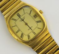 Gents gold plated Longines quartz date wrist watch with original box