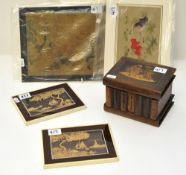 An olive wood puzzle box, various general prints, two relief images and original Snow White book,