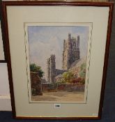 T Mc Hattie watercolour signed and dated 1923 of Ely Cathedral, 36cm x 25cm