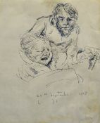 ROBERT LENKIEWICZ (1941-2002) biro sketch of `Rebecca Lenkiewicz` 31cm x 24.5cm,