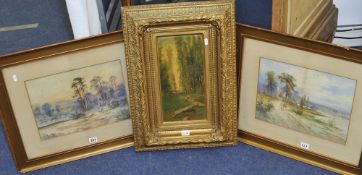 FRANK HIDER Edwardian pair of rural watercolours and Russian-type oil (3) the largest 25cm x 36cm
