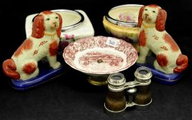 Various china ware including reproduction Staffordshire dogs, fruit bowls also pair of pocket