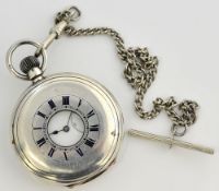 Silver half hunter pocket watch with guard chain