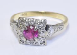 Modern ruby and diamond cluster ring, size K