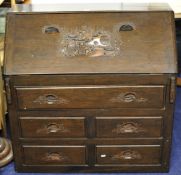 Various caved wood Chinese furniture including bureau, standard lamp, side chair and tray (4)