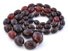 Red amber necklace with oval beads 116.2g, 46cm long