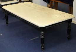 Large Victorian painted kitchen table on pine, 245cm long x 120cm wide, 75cm high