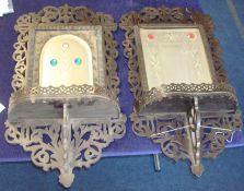 Two ornate decorative furnishing mirrors with fretwork and trays a/f, 73cm