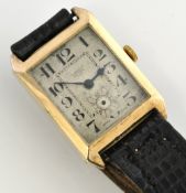 9ct gold traditional Gents tank case wrist watch, Pears Ltd Bristol, with sub second dial