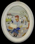 FRED YATES (1922-2008) `Someone offered me a banana`, oval oil on board, 24cm x 19cm Provenance;