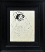 ROBERT LENKIEWICZ (1941-2002) Black biro sketch seated man with studio seal 24.5cm x 19cm