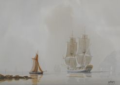 TIM THOMPSON  a pair of watercolours `Outward Bound` and `At Anchor`, Plymouth Sound, signed,
