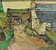 FRED YATES (1922-2008) `Farmyard, Near Common Moor, Liskeard` oil on canvas, signed 39cm x 44cm