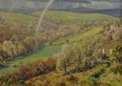 DENYS LAW (1907-1981) oil on board `Cornish Landscape` signed 40cm x 57cm