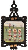 FRED YATES (1922-2008) `Three Little Maids` in iron frame, signed, 26cm x 13cm Provenance, purchased