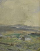 L.HARVEY oil on board Extensive Landscape possibly Cornwall, signed 27cm x 22cm