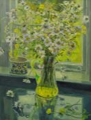 MARY MARTIN (born 1951) oil on board `Still Life Jug and Daisies`, signed 50cm x 38cm