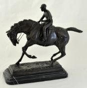 Bronze effect sculpture of a Jockey signed `Mene`, approx 37cm long