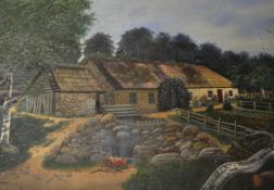JAMES STEWART Pair oil on canvas paintings `The Cottage In The Wood` indistinctly titled to verso