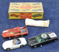 Merit racing car kit, boxed, Dinky Spectrum patrol car, Corgi The Green Hornet`s car and Corgi James