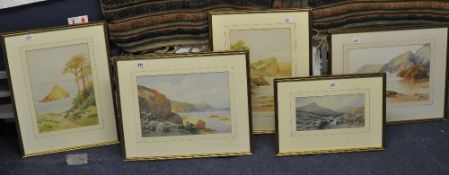 C.N.ROWE Five watercolours circa 1920, West Country scenes including Dartmoor and South Devon,