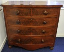 Victorian mahogany bow fronted chest of five drawers