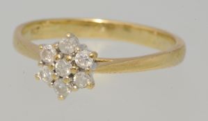 9ct gold diamond cluster ring, size P