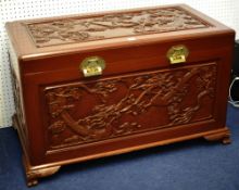 Large Chinese carved rosewood blanket chest, approx 118cm
