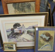 Four various pictures including water colour Renee Nash 28cm x 50cm, also 19th century print `