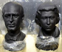A pair Wedgwood Black Basalt Busts Royal Wedding Silver Wedding  (1947-1972) Duke of Edinburgh and