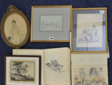 Collection of various engravings 19th century and two sketchbooks including Audrey Hobson circa