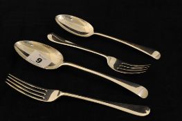 Cased four piece silver set comprising two spoons and two forks in original Harrods retailers box