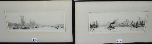 WILLIAM LIONEL WYLLIE (1851-1931) pair of etchings with paper labels to verso The Graves Gallery,