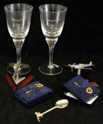 Small collection of Concorde flight memorabilia including two Flights of Fantasy wine glasses, two