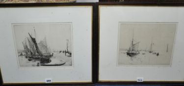 WILLIAM LIONEL WYLLIE (1851-1931) two dry point etchings with paper label to verso The Rembrandt