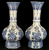Pair of blue and white Delft pottery vases, approx 30cm