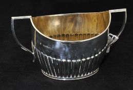 Solid silver early Victorian sugar bowl plain polished body with gadroon decoration rice reed