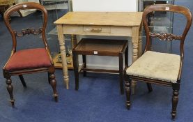 A matched set of five Victorian dining chairs t/w cane stool and pine desk, 81cm