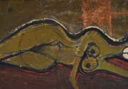 Modern abstract oil on board, signed circa 1960 68cm x 48cm