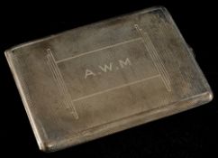 Rectangular silver and engined cigarette case, approx 5.5 oz