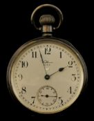 A silver Waltham open face pocket watch with keyless movement