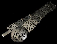 A Chinese white metal ornate belt, various marks, 87cm