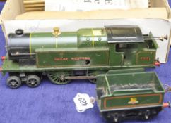 Hornby tinplate and clockwork Great Western O gauge and clockwork loco and tender, 4-4-2 (lacks